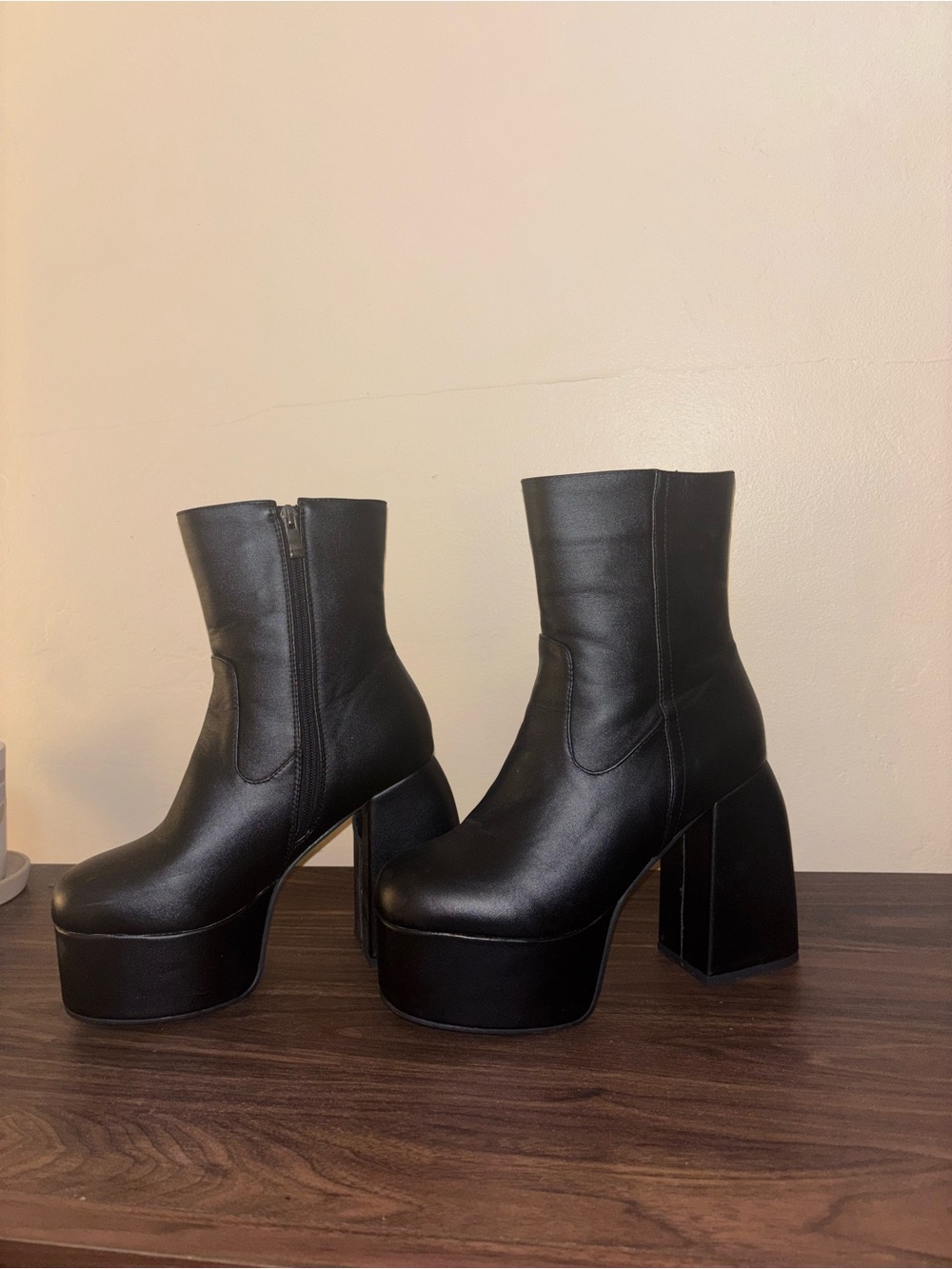 Women's Black Platform Block Heel Ankle Boots